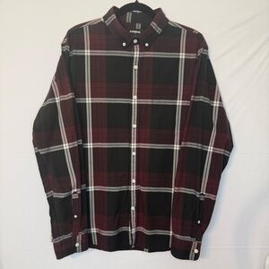 Express Red and Black Plaid Button Down Shirt.  A17
